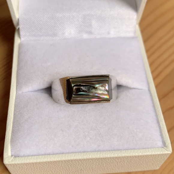 925 Mexico Silver Ring with Dark Agate type stone - Picture 1 of 6